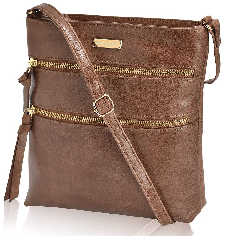 Photo 1 of Leather Crossbody Purse for Women- Small Crossover Long Over the Shoulder Sling Womens Purses and Handbags (Russet) ACTUAL COLOR IS DARKER THAN STOCK PHOTO 
