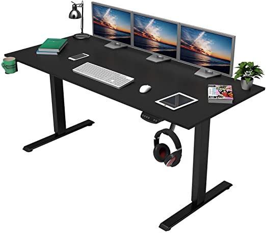 Photo 1 of OUTFINE Dual Motor Height Adjustable Standing Desk Electric Dual Motor Home Office Stand Up Computer Workstation (Black, 63")
