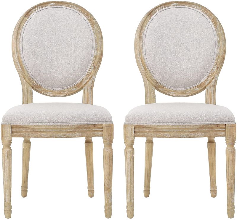 Photo 1 of Christopher Knight Home Phinnaeus Beige Fabric Dining Chair (Set of 2), 2-Pcs Set

