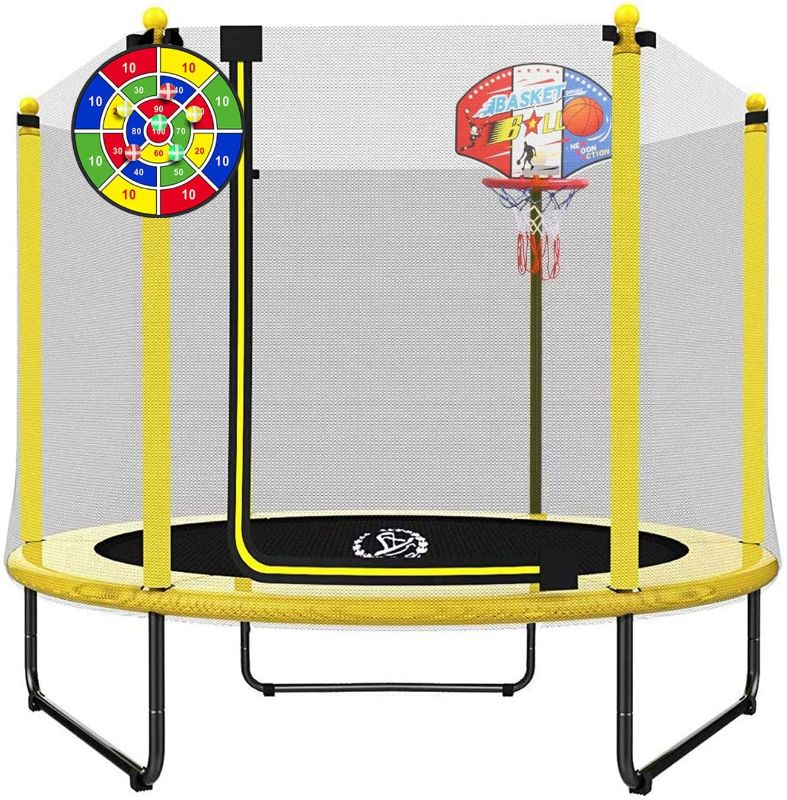 Photo 1 of LANGXUN 60" Trampoline for Kids - 5ft Outdoor & Indoor Mini Toddler Trampoline with Net, Basketball Hoop, Birthday Gifts for Kids, Gifts for Boys & Girls, Baby Toddler Trampoline Toys, Age 1-7
