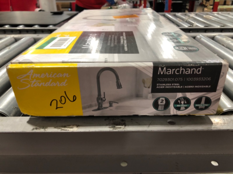 Photo 7 of AMERICAN STANDARD Marchand Single Handle Pull-Down Sprayer Kitchen Faucet in Stainless Steel. OPEN BOX. PRIOR USE. 
