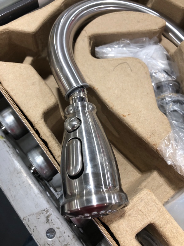 Photo 1 of AMERICAN STANDARD Marchand Single Handle Pull-Down Sprayer Kitchen Faucet in Stainless Steel. OPEN BOX. PRIOR USE.
