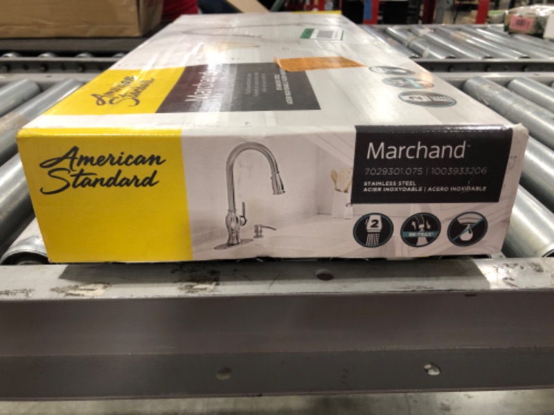 Photo 7 of AMERICAN STANDARD Marchand Single Handle Pull-Down Sprayer Kitchen Faucet in Stainless Steel. OPEN BOX. PRIOR USE.
