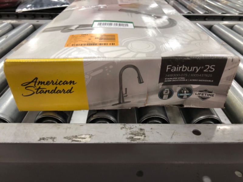Photo 7 of AMERICAN STANDARD Fairbury 2S Single-Handle Pull-Down Sprayer Kitchen Faucet in Stainless Steel. OPEN BOX. PRIOR USE. 
