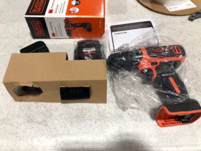 Photo 3 of BLACK+DECKER 12-Volt MAX Lithium-Ion Cordless 3/8 in. Drill with Battery 1.5Ah and Charger
NEW, OPEN BOX. 
