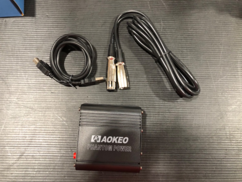 Photo 2 of Aokeo 48V Phantom Power Supply Powered by USB Plug in Included with 8 Feet USB Cable Bonus + XLR 3 Pin Microphone Cable for Any Condenser Microphone
