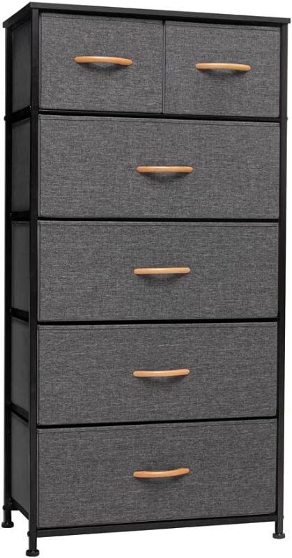 Photo 1 of Crestlive Products Vertical Dresser Storage Tower - Sturdy Steel Frame, Wood Top, Easy Pull Fabric Bins, Wood Handles - Organizer Unit for Bedroom, Hallway, Entryway, Closets - 6 Drawers (Gray)
