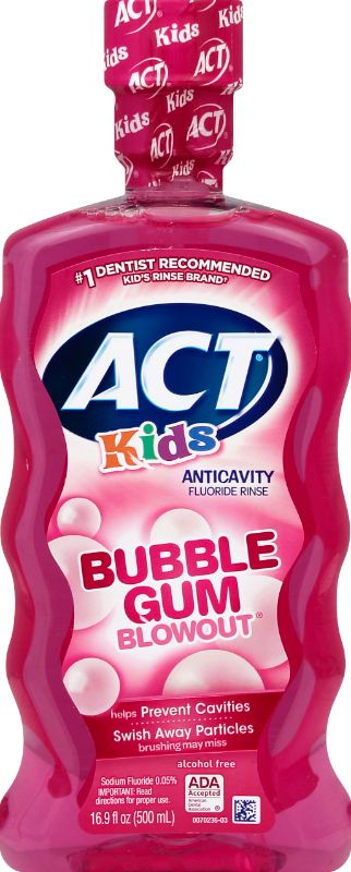 Photo 1 of ACT Kids Anticavity Fluoride Rinse Bubble Gum Blowout 16.9 Fl. Oz.
