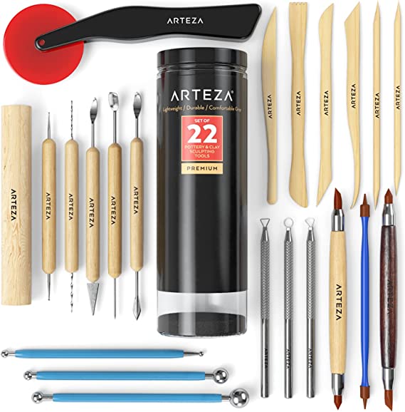 Photo 1 of ARTEZA Pottery Tools & Clay Sculpting Tools, Set of 22 Pieces in PET Storage Tube, for Clay, Pottery, Ceramics Artwork & Holiday Crafts
