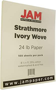 Photo 1 of JAM PAPER Strathmore 24lb Paper - 90 gsm - 8.5 x 11 - Ivory Wove - 100 Sheets/Pack
