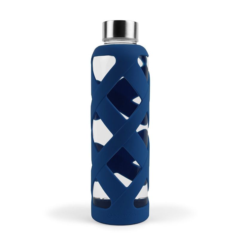 Photo 1 of Aquasana BLUE Premium Borosilicate Glass Bottle with Silicone Sleeve- 550ml - NAVY BLUE
MISSING SLEEVE. BOTTLE ONLY!