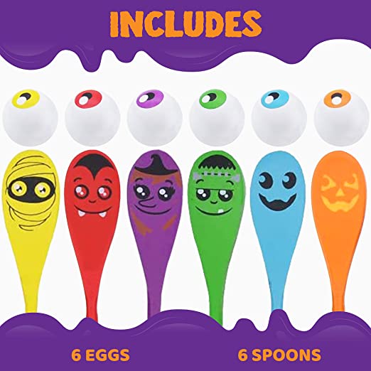 Photo 2 of JOYIN Halloween Egg and Spoon Race Game Set; 6 Eyeballs and Spoons with Assorted Colors for Kids and Adults Halloween Outdoor Fun Games, Party Favor Supplies, Classroom Activities
