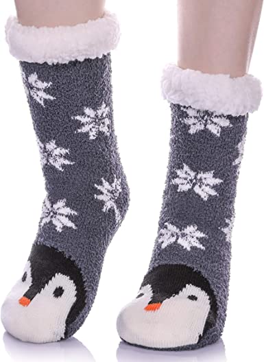 Photo 1 of LANLEO Womens Cute Cartoon Animal Fuzzy Slipper Socks Winter Soft Warm Fleece Lining Knit Home Socks With Grippers. ONE SIZE. 
