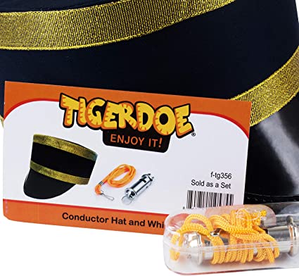 Photo 3 of Tigerdoe Conductor Hat - Train Engineer Costume - Hat and Whistle - Costume Hats for Adults – Railroad Party - 2 Pc Set
