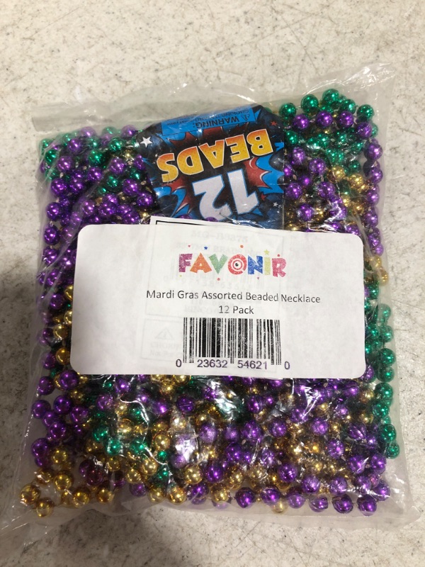 Photo 3 of FAVONIR Mardi Gras Assorted Beaded Necklace 12 Pack Of Metallic Round Multi Colors Costume Necklace Accessory 33 Inch 7 mm– For Events And Party Favor Novelty
