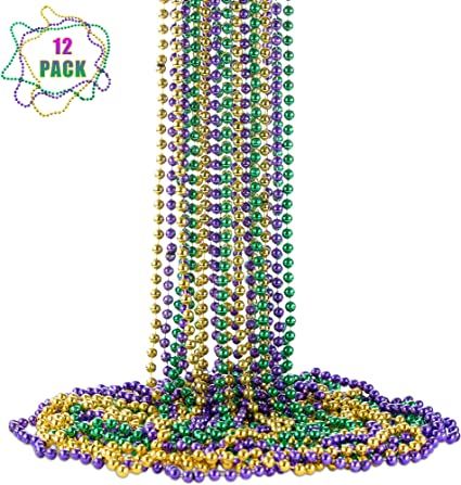 Photo 1 of FAVONIR Mardi Gras Assorted Beaded Necklace 12 Pack Of Metallic Round Multi Colors Costume Necklace Accessory 33 Inch 7 mm– For Events And Party Favor Novelty
