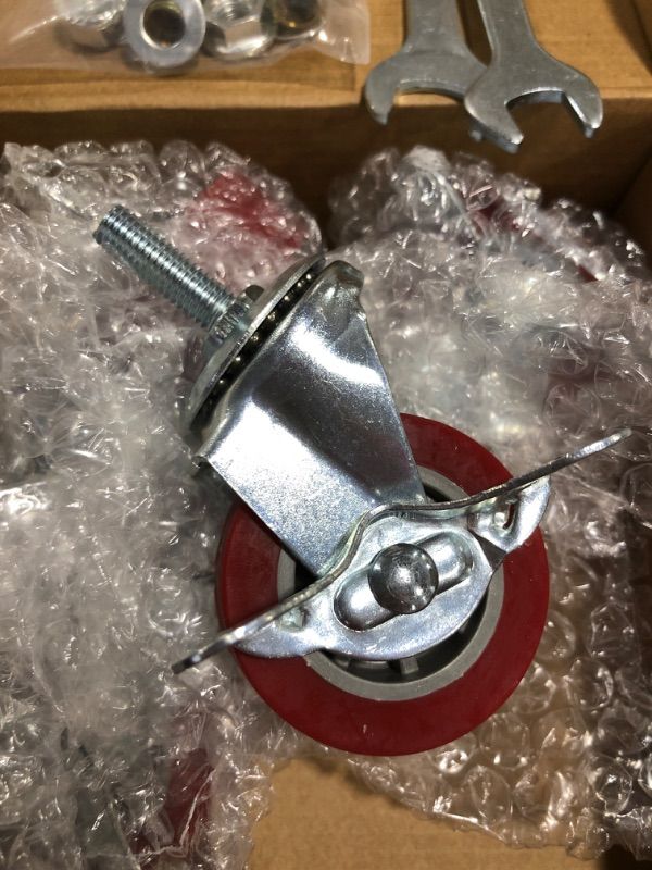 Photo 4 of 2 Inch Swivel Caster Wheels Set of 4, Locking Casters Heavy Duty Total Capacity 200lbs, Metric M8-1.25×25mm Threaded Stem PU Castors with Brake
