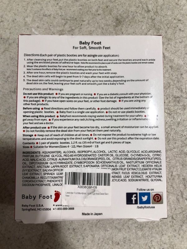 Photo 4 of Foot Peel Mask - Baby Foot Original Exfoliant Foot Peel - Repair Rough Dry Cracked Feet and remove Dead Skin, Repair Heels and enjoy Baby Soft Smooth Feet 2.4 Fl. Oz. Lavender Scented Pair
