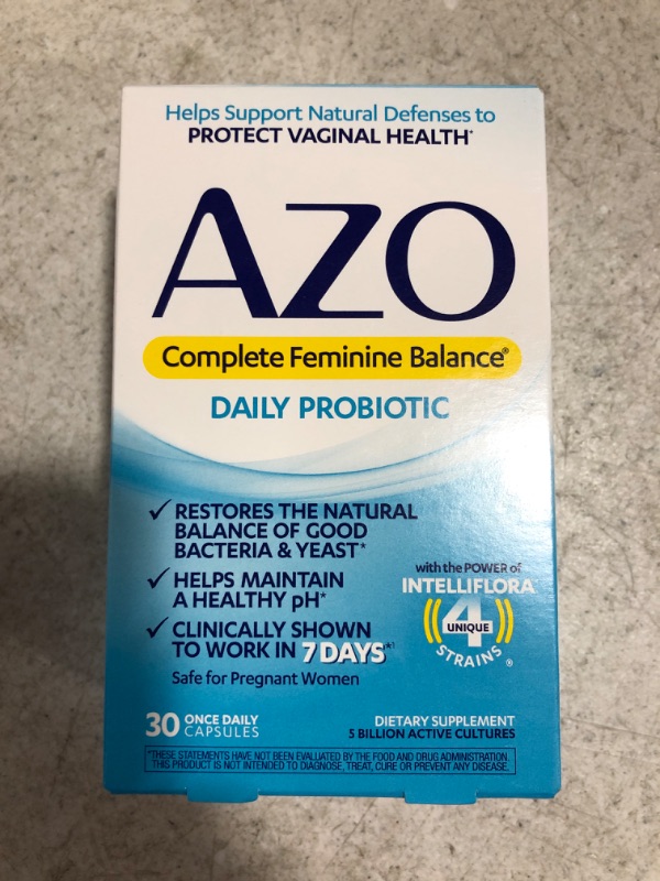 Photo 2 of AZO Complete Feminine Balance Daily Probiotics for Women, Clinically Proven to Help Protect Vaginal Health, Helps balance pH and yeast, 30 Count. 12/2023.
