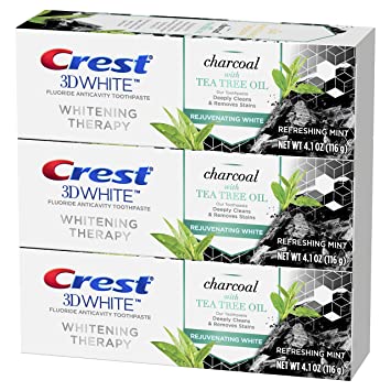 Photo 1 of Crest Charcoal 3D White Toothpaste, Whitening Therapy, with Tea Tree Oil, Refreshing Mint Flavor, 4.1 oz, Pack of 3
