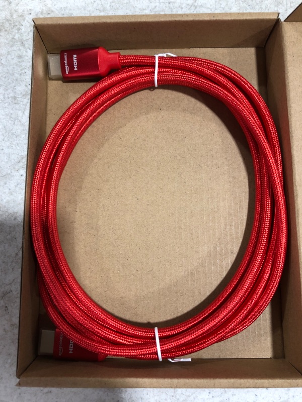 Photo 3 of Amazon Basics 10.2 Gbps High-Speed 4K HDMI Cable with Braided Cord, 10-Foot, Red
