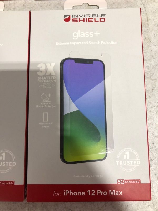 Photo 1 of LOT OF 4 ZAGG InvisibleShield Glass+ Screen Protector – High-Definition Tempered Glass Made for iPhone 12 Pro Max – Impact & Scratch Protection, Clear, 200106693
