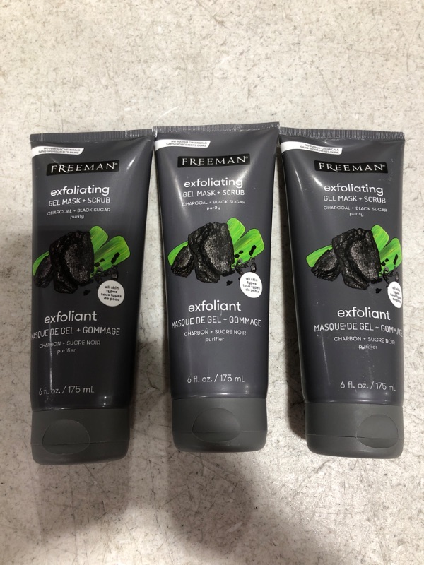 Photo 3 of Freeman Feeling Beautiful Charcoal & Black Sugar Gel Mask and Scrub, 6-Ounce. LOT OF 3.
