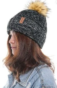 Photo 1 of Pilipala Womens Knit Beanies Hats with Fur Pom Bobble Hat Skull Cap Cable Beanie for Women
