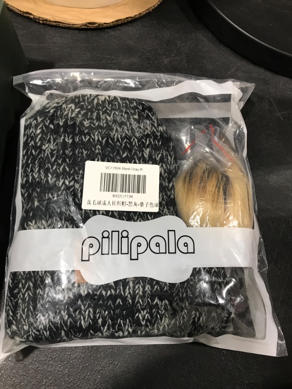 Photo 2 of Pilipala Womens Knit Beanies Hats with Fur Pom Bobble Hat Skull Cap Cable Beanie for Women
