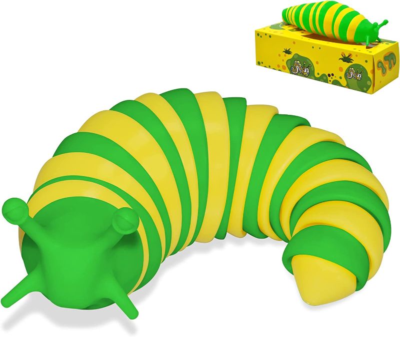 Photo 1 of 3D Printed Articulated Slug Toy, Flexible Fidget Toy, Fidget Slug for Relaxing, Friendly Slug Fidget Toy, 7.5 Inch Hand Sensory Toy & Easter Basket Toy (Yellow-Green)
