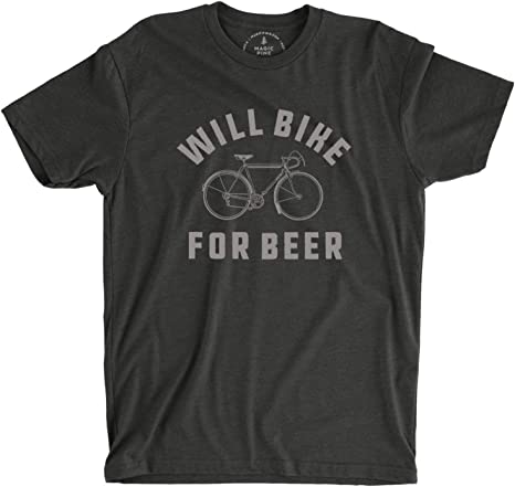 Photo 1 of 2XL Magic Pine Will Bike for Beer Funny Novelty Graphic T-Shirt for Cyclists, Charcoal Gray
