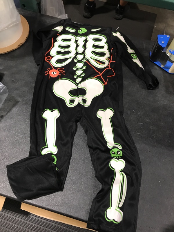 Photo 2 of 3-4 YEARS Kids Skelebone Costumes Halloween Costume Glow in The Dark Child White Bones Stretch Body Suit for Boys Girls
