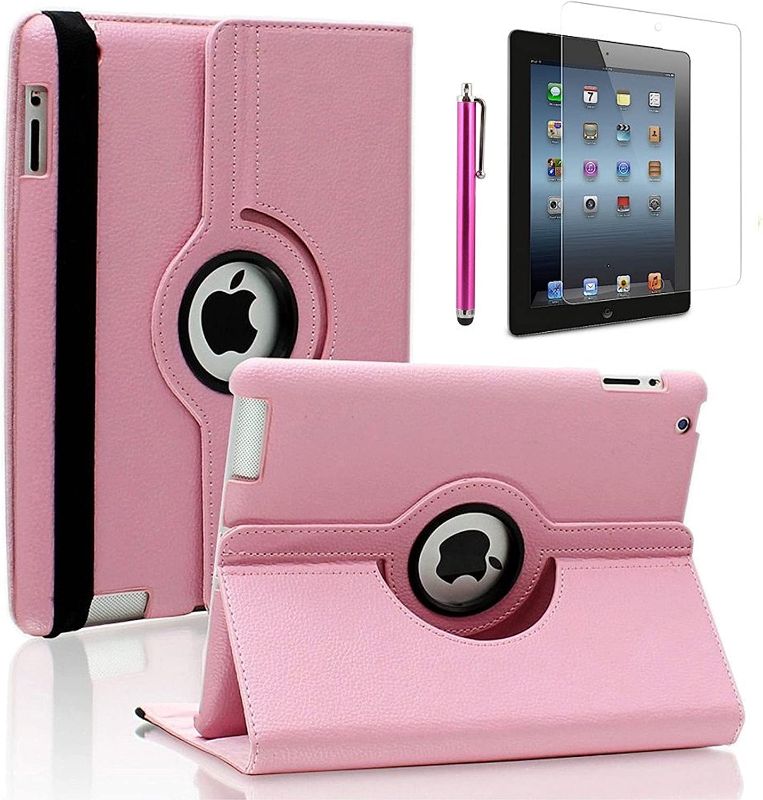 Photo 1 of iPad 2 Case, iPad 3 Case, iPad 4 Case, Zeox Rotating Stand Smart Case Protective Cover with Auto Wake Up/Sleep for Apple iPad 2, iPad 3, iPad 4 [with Screen Protector Cover+Stylus], Pink
