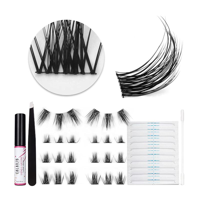 Photo 1 of 2 PACK!!! DIY Eyelash Extension,CALAILIS Cluster Lashes Individual Cluster Lashes Kit Super Thin Glue-based Band with 48 Hours Cluster Lash Glue, Tweezers and Cotton Swab Glue Remover,05 kit

