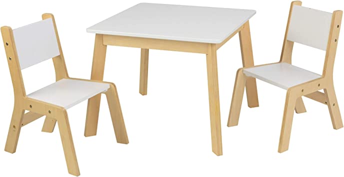 Photo 1 of KidKraft Wooden Modern Table & 2 Chair Set, Children's Furniture, White & Natural, Gift for Ages 3-8
