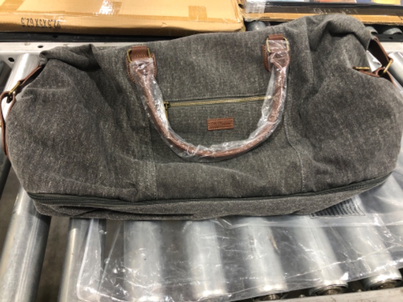 Photo 1 of MyMealivos Canvas Weekender Bag, Overnight Travel Carry On Duffel Tote with Shoe Pouch (Grey)

