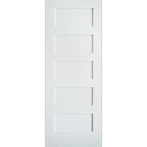 Photo 1 of 24 in. x 80 in. Shaker Primed MDF 5-Panel Right-Hand Solid Hybrid Core Wood Single Prehung Interior Door