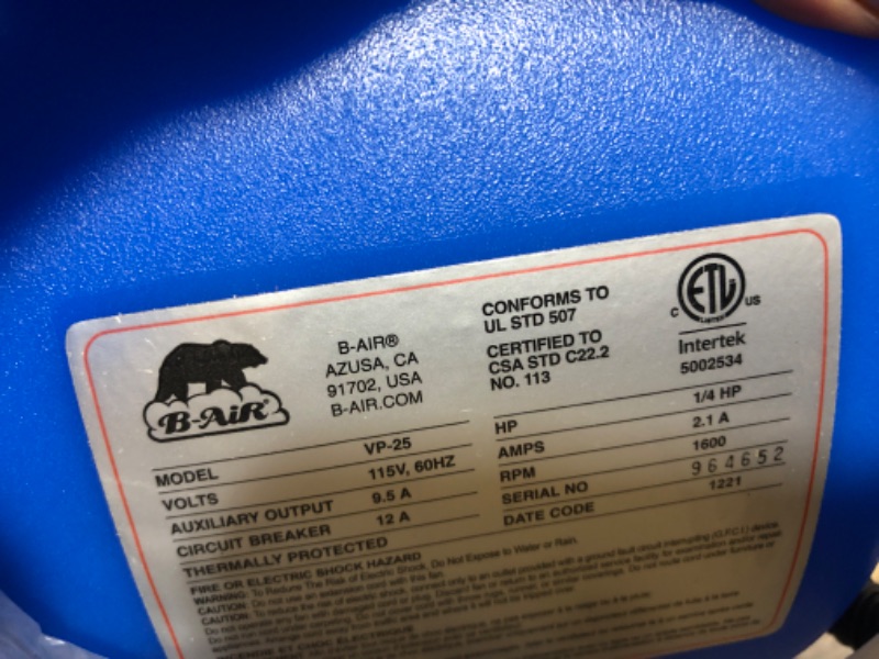 Photo 3 of 1/4 HP Air Mover Blower Fan for Water Damage Restoration Carpet Dryer Floor Home and Plumbing Use in Blue
