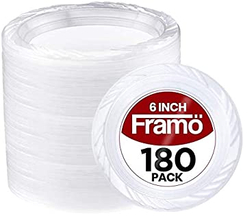 Photo 1 of 6 Inch Disposable Clear Plastic Plates In Bulk By Framo for Party and Dinner, And For Any Occasion, Microwaveable, BBQ, Travel, and Events (6 Inch 180 pack)
