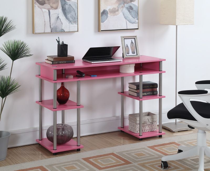 Photo 1 of Convenience Concepts Designs2Go No Tools Student Desk, Pink/Silver Poles
