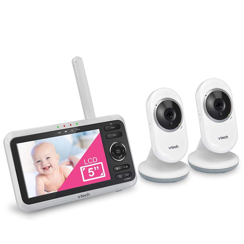 Photo 1 of VTech VM350-2 Video Monitor with Battery supports 12-hr Video-mode, 21-hr Audio-mode, 5" Screen, 2 Cameras, 1000ft Long Range, Bright Night Vision, 2-WayTalk, Auto-onScreen, Lullabies