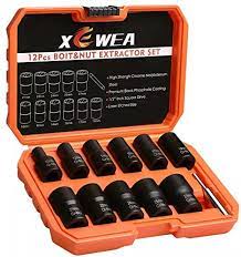 Photo 1 of XEWEA Bolt Nut Extractor Set Easy Out Broken Lug Nut Extraction Remover Socket Set for Damaged, Frozen,Studs,Rusted, Rounded-Off Bolts&Nuts Screws- 12Pcs 1/2" Drive

