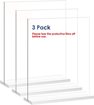 Photo 1 of 3 Pack Acrylic Sign Holder 8.5 x 11 - T Shape Double Sided Table Top Display Stand, Portrait Upright Photo Picture Frame Wedding Menu Ad Holder