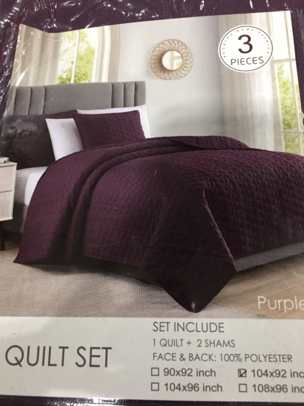 Photo 1 of 3 Piece Purple Quilt Set, King Size