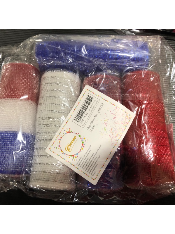 Photo 1 of 5 Rolls Patriotic Mesh Metallic Foil Ribbon Red White Blue Mesh Rolls 4th of July Poly Mesh Ribbon Deco Metallic for DIY Patriotic Crafting Wreaths Party Decorations Wrapping Gift Craft, 5 Colors