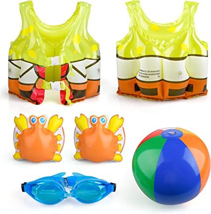 Photo 1 of  5pcs Summer Pool Toys Set,Inflatable Swimming Vest for Kids,Swim Vest Pool Floats Swimming Trainer Vest with Adjustable Strap