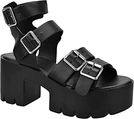 Photo 1 of READYSALTED Faux Leather Multi Buckle Ankle Strap Flatform Gladiator Chunky Platform Caged Sandals for Women size 
 8 womens