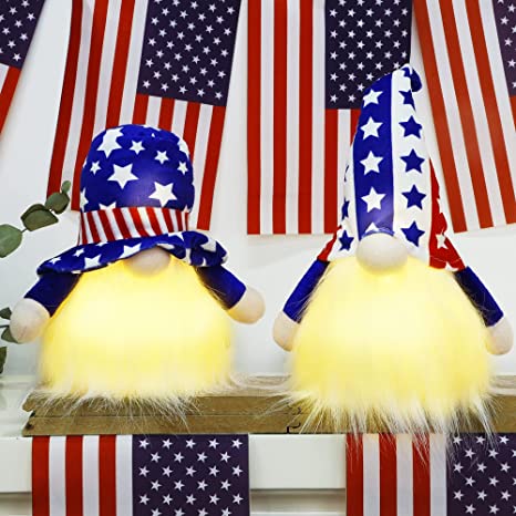 Photo 1 of 2 Pack Patriotic Gnomes, Lighted 4th of July Gnomes