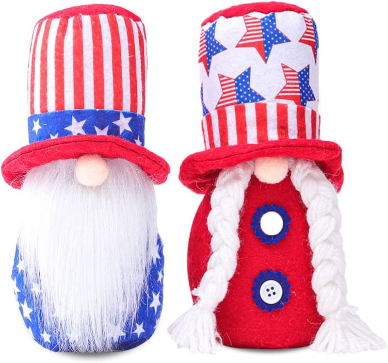 Photo 1 of 4th of July Gnomes Decorations 2 Pcs Patriotic Gnome for Home Handmade Plush Doll Gifts 
