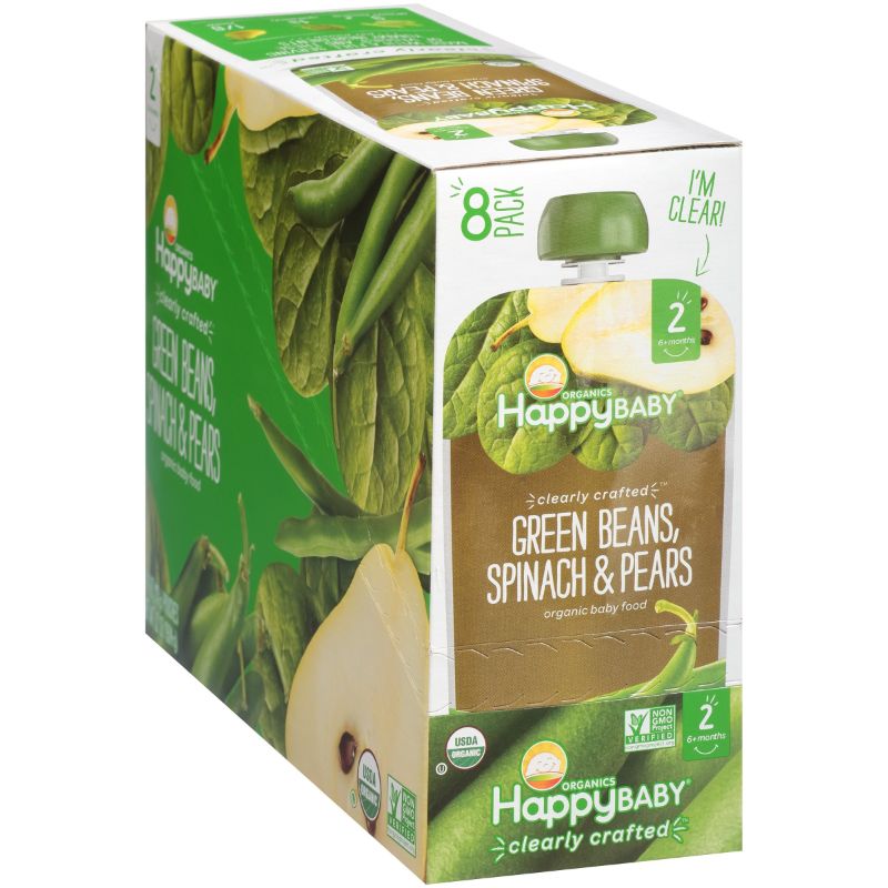 Photo 1 of (8 Pouches) Happy Baby Organics Clearly Crafted Green Beans Spinach & Pears Organic Baby Food Pouch 4 Oz.- Best By Oct2021